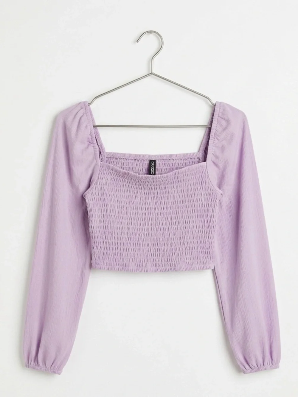 H&M Women’s Lilac Smocked Square-Neck Cropped Long Sleeve Top - size small